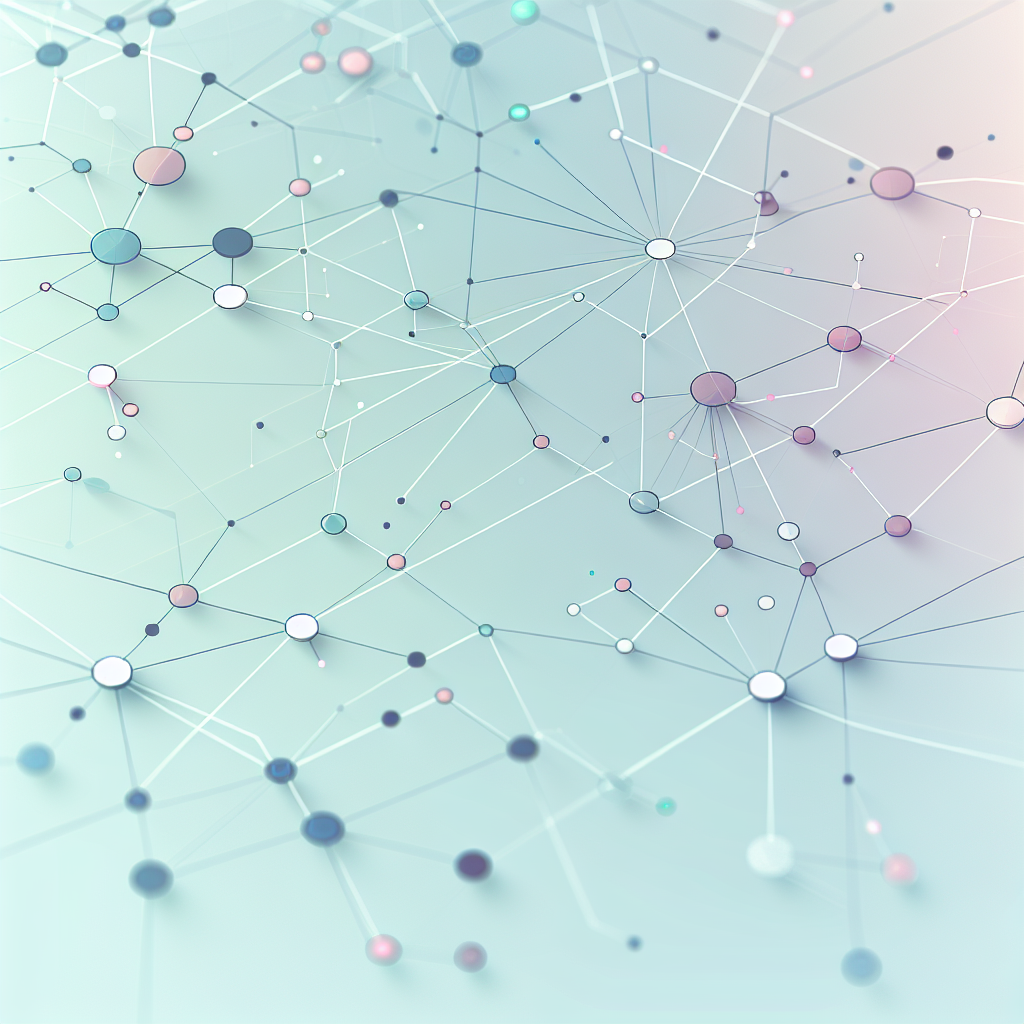 "Abstract network nodes connected by lines, soft color scheme, clean minimal illustration, modern digital concept, technology background"