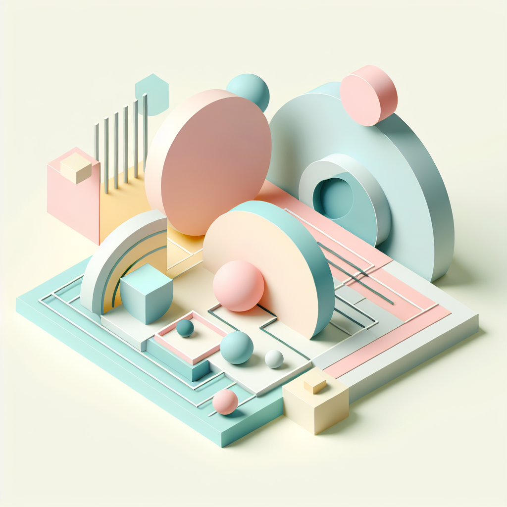 Abstract geometric composition with overlapping shapes, soft pastel colors, modern minimal style, professional business concept illustration, 3d render isometric