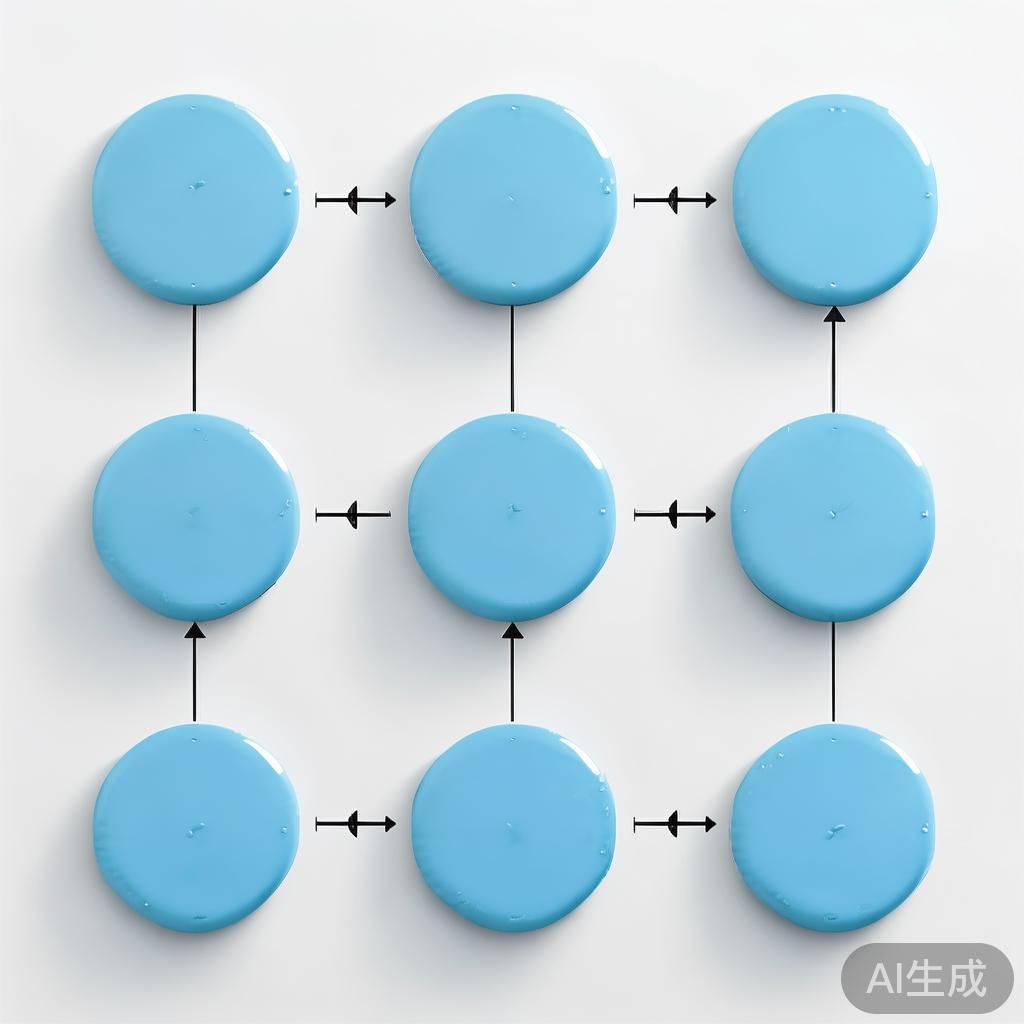 "Simple flowchart illustration with connected circles and arrows, light blue and white color scheme, clean minimal design, business presentation style, infographic element"