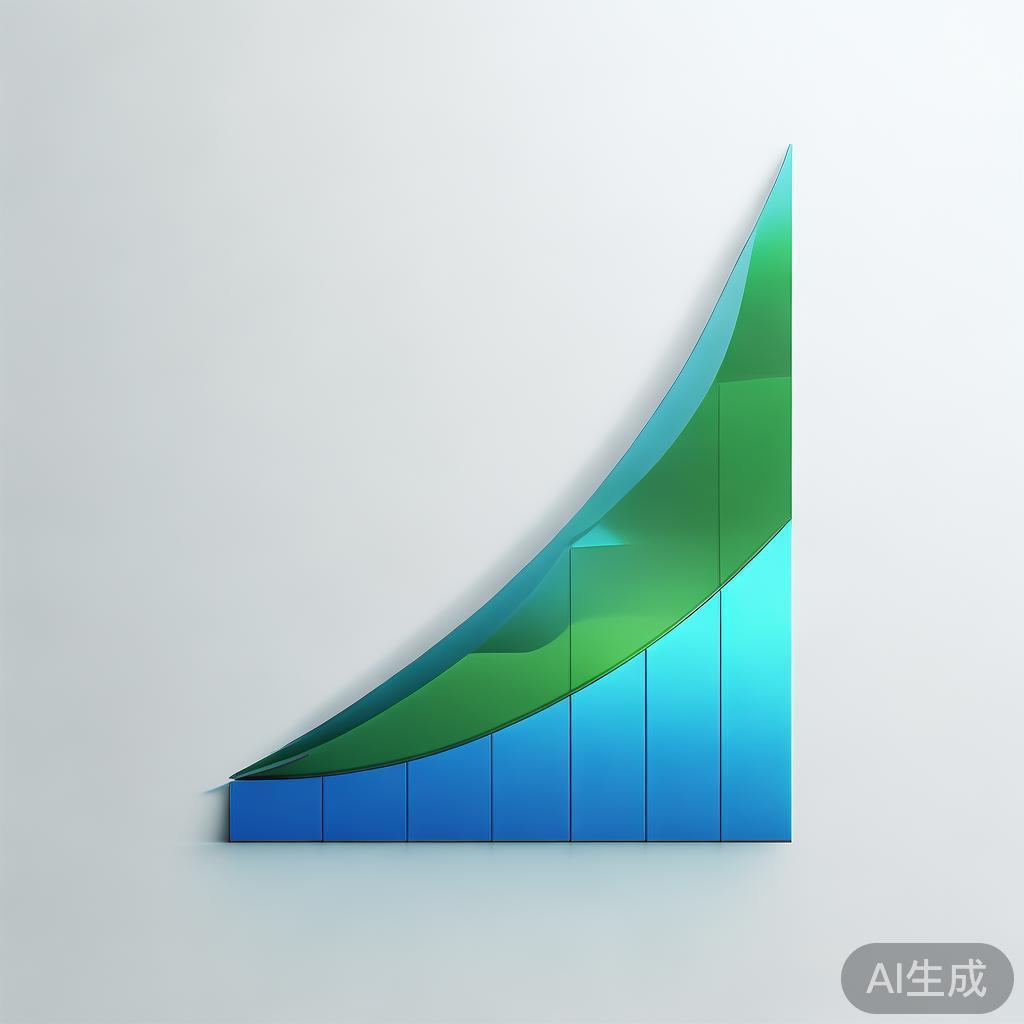 "Upward trending graph with simple geometric elements, green and blue color palette, clean business infographic style, minimal design, growth concept"