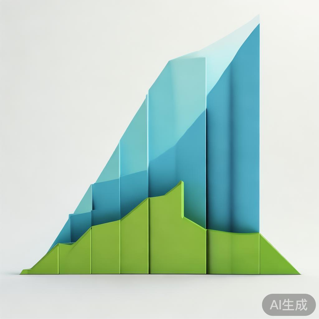 Upward trending graph with simple geometric elements, green and blue color palette, clean business infographic style, minimal design, growth concept