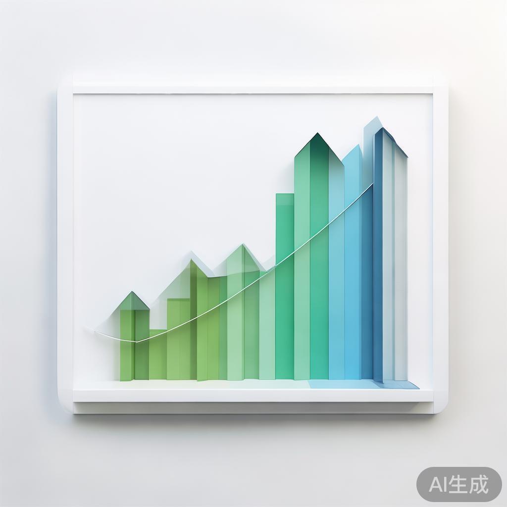 Upward trending graph with simple geometric elements, green and blue color palette, clean business infographic style, minimal design, growth concept