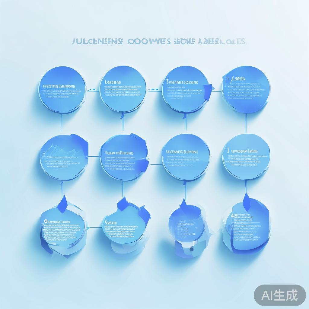 Simple flowchart illustration with connected circles and arrows, light blue and white color scheme, clean minimal design, business presentation style, infographic element