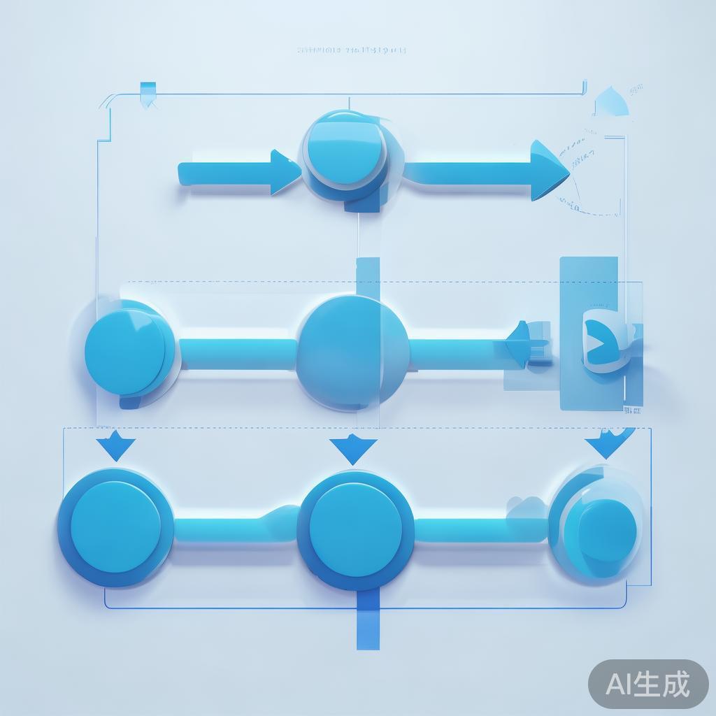 Simple flowchart illustration with connected circles and arrows, light blue and white color scheme, clean minimal design, business presentation style, infographic element
