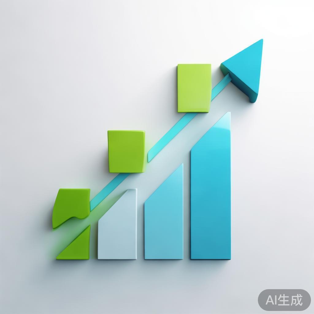 Upward trending graph with simple geometric elements, green and blue color palette, clean business infographic style, minimal design, growth concept