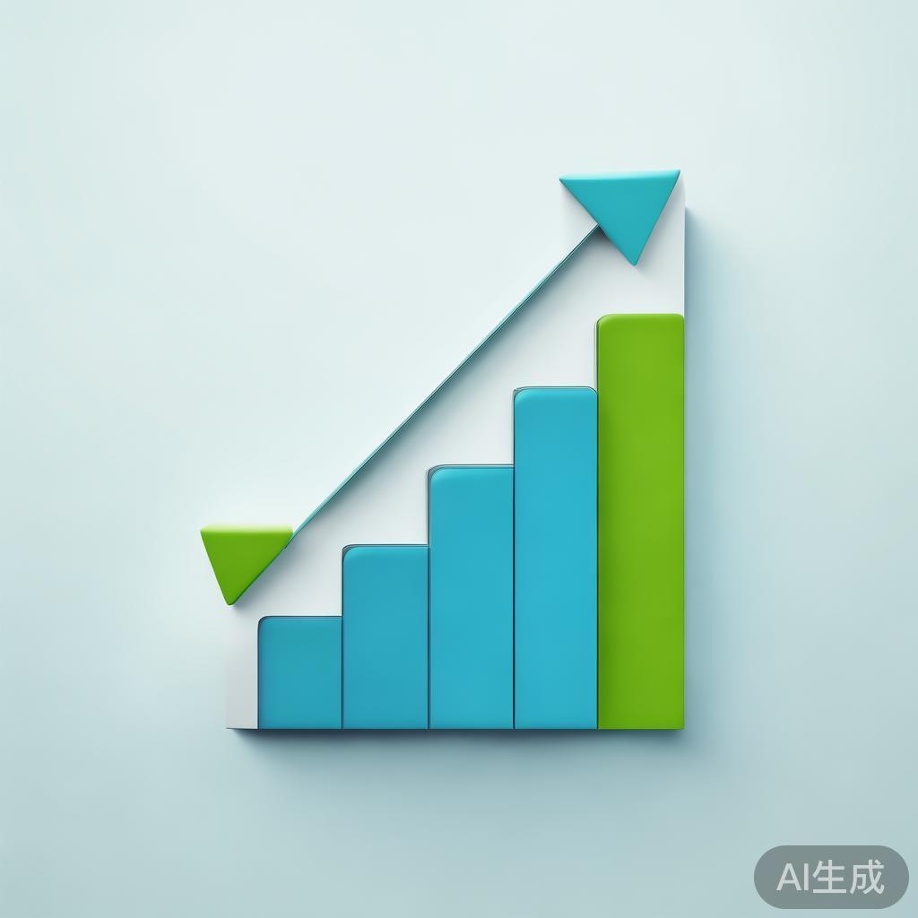 "Upward trending graph with simple geometric elements, green and blue color palette, clean business infographic style, minimal design, growth concept"