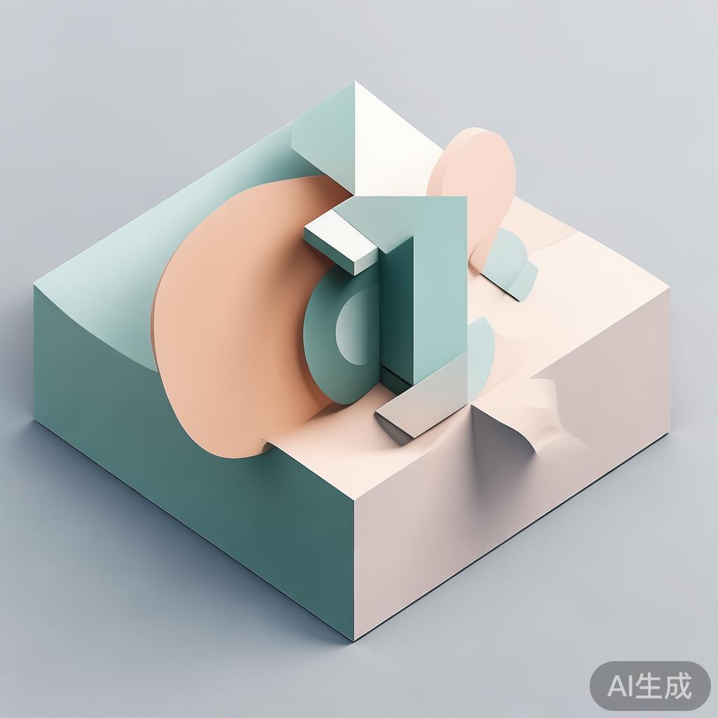 "Abstract geometric composition with overlapping shapes, soft pastel colors, modern minimal style, professional business concept illustration, 3d render isometric"