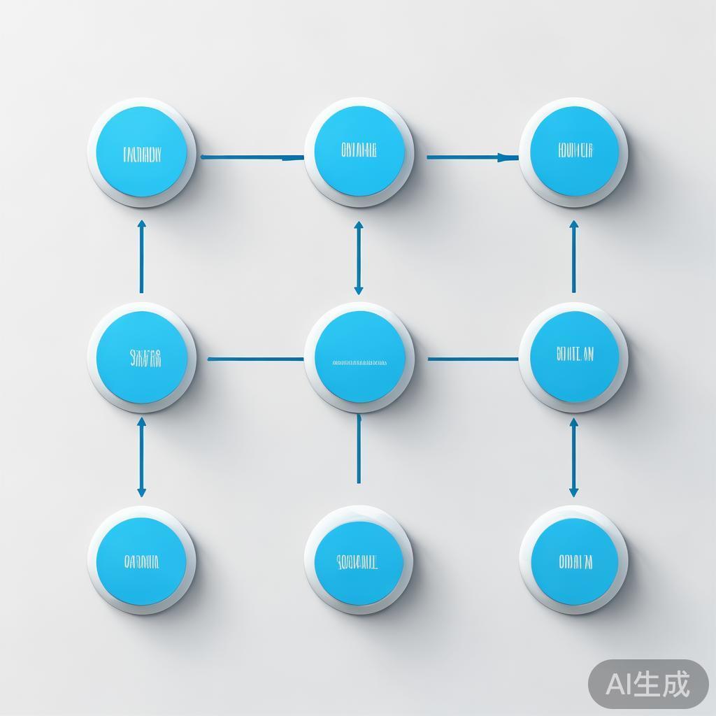 Simple flowchart illustration with connected circles and arrows, light blue and white color scheme, clean minimal design, business presentation style, infographic element