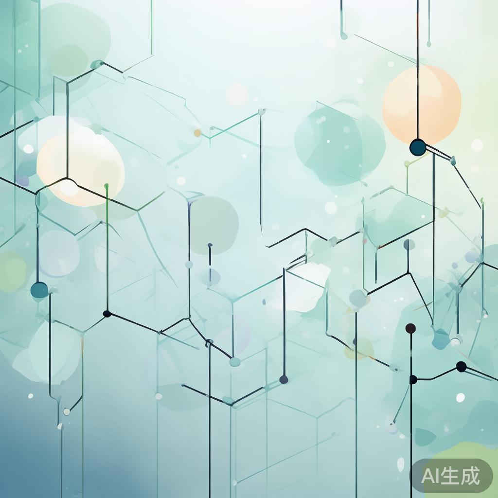 Abstract network nodes connected by lines, soft color scheme, clean minimal illustration, modern digital concept, technology background