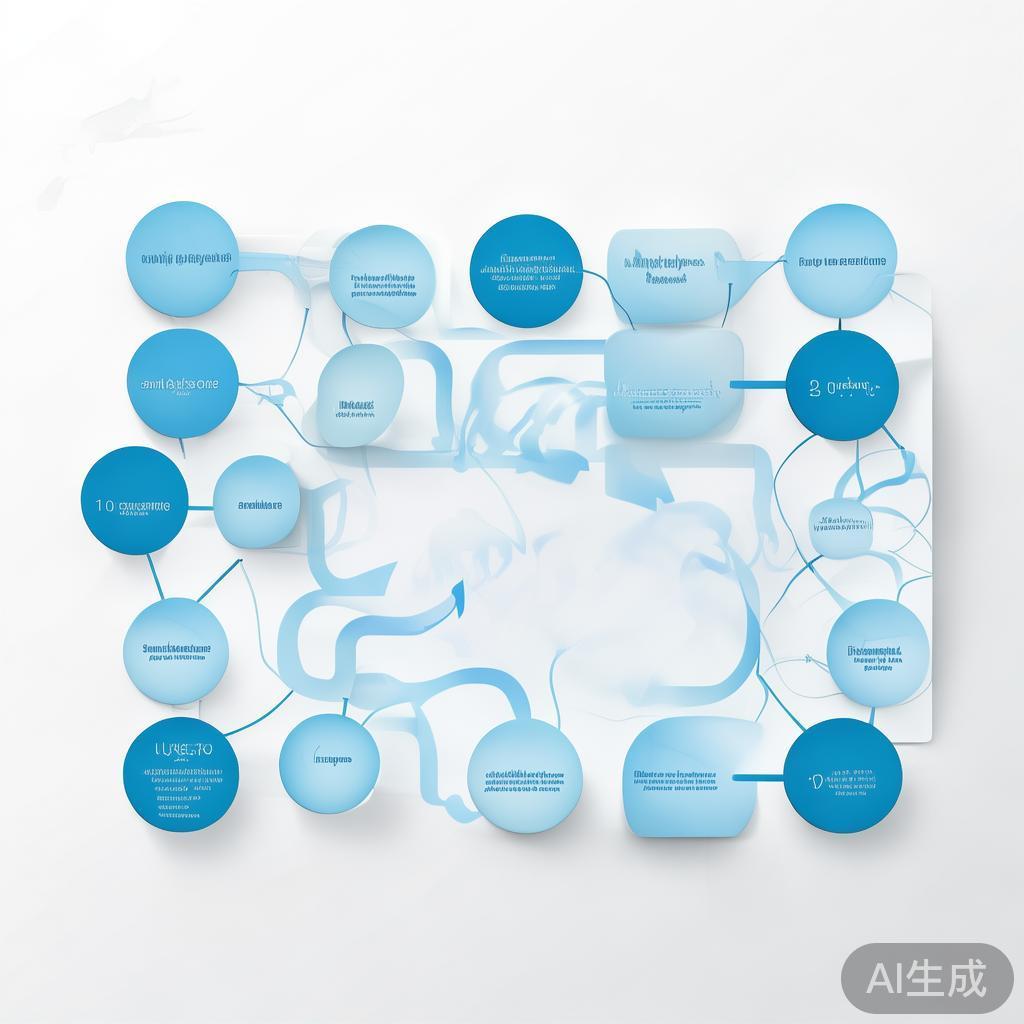 Simple flowchart illustration with connected circles and arrows, light blue and white color scheme, clean minimal design, business presentation style, infographic element