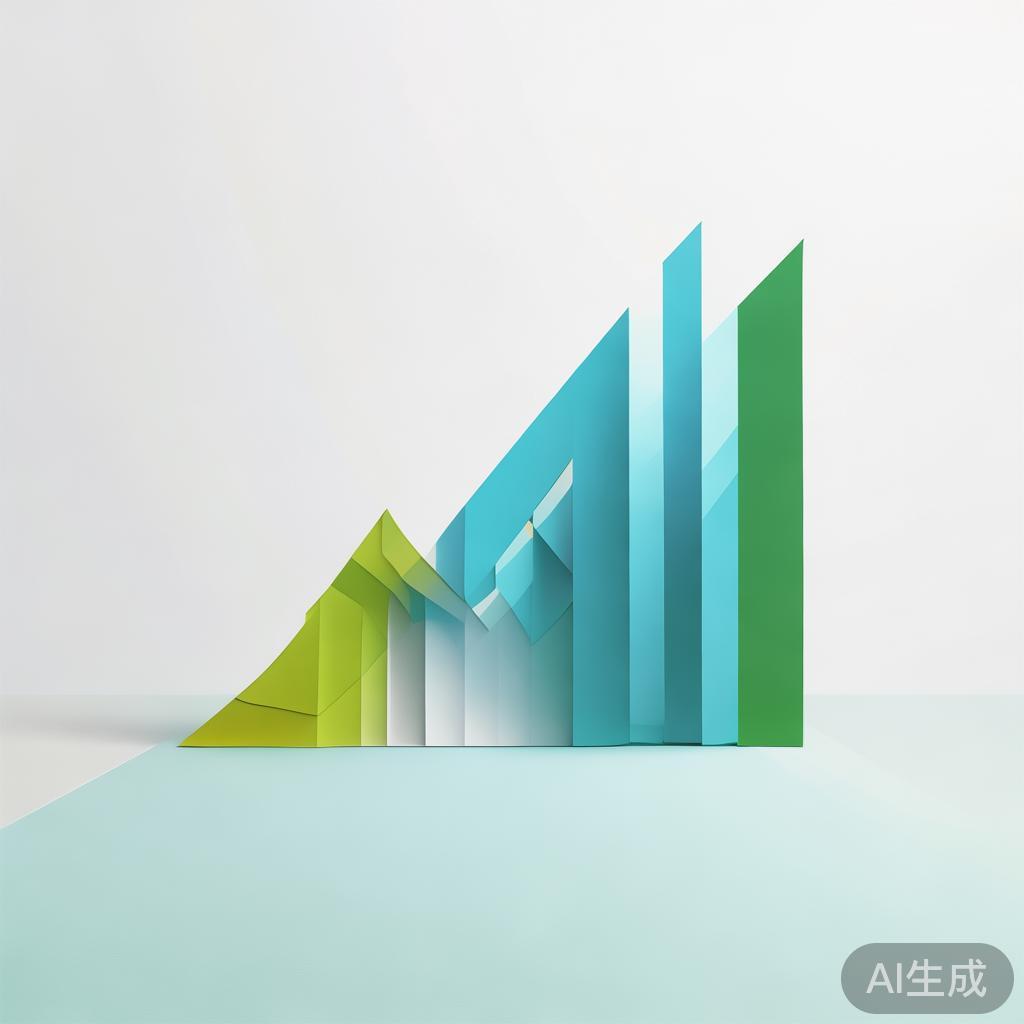 Upward trending graph with simple geometric elements, green and blue color palette, clean business infographic style, minimal design, growth concept
