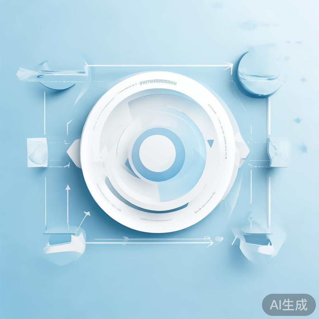 Simple flowchart illustration with connected circles and arrows, light blue and white color scheme, clean minimal design, business presentation style, infographic element