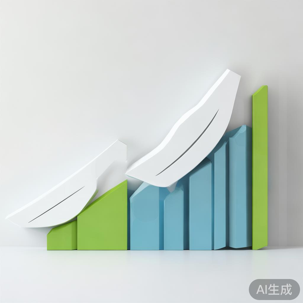 "Upward trending graph with simple geometric elements, green and blue color palette, clean business infographic style, minimal design, growth concept"