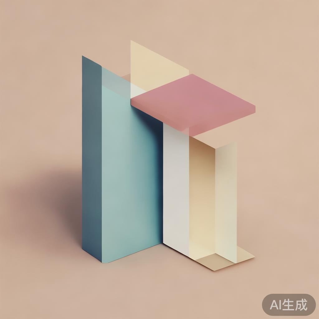 Abstract geometric composition with overlapping shapes, soft pastel colors, modern minimal style, professional business concept illustration, 3d render isometric