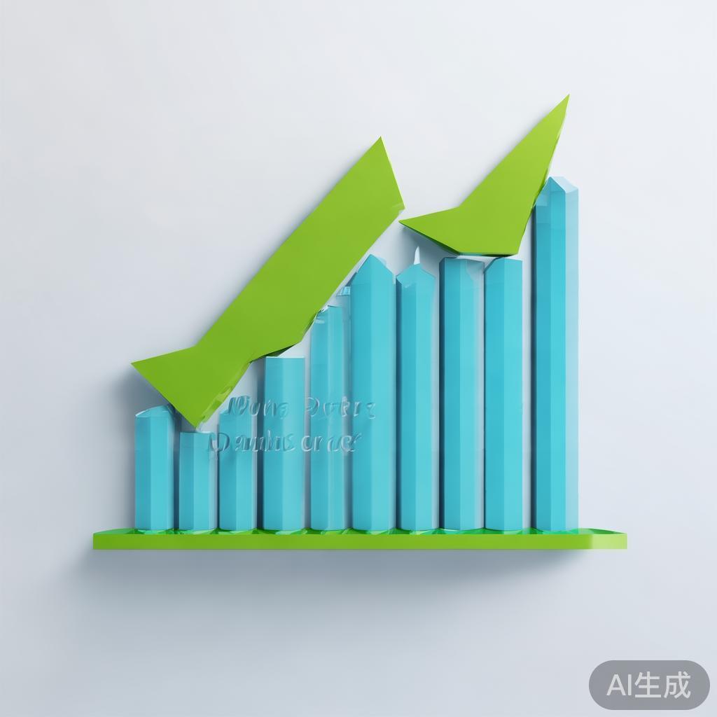 Upward trending graph with simple geometric elements, green and blue color palette, clean business infographic style, minimal design, growth concept
