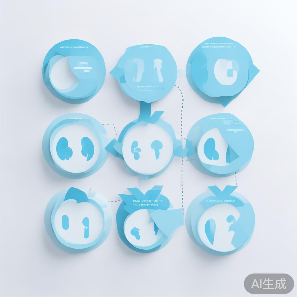 "Simple flowchart illustration with connected circles and arrows, light blue and white color scheme, clean minimal design, business presentation style, infographic element"