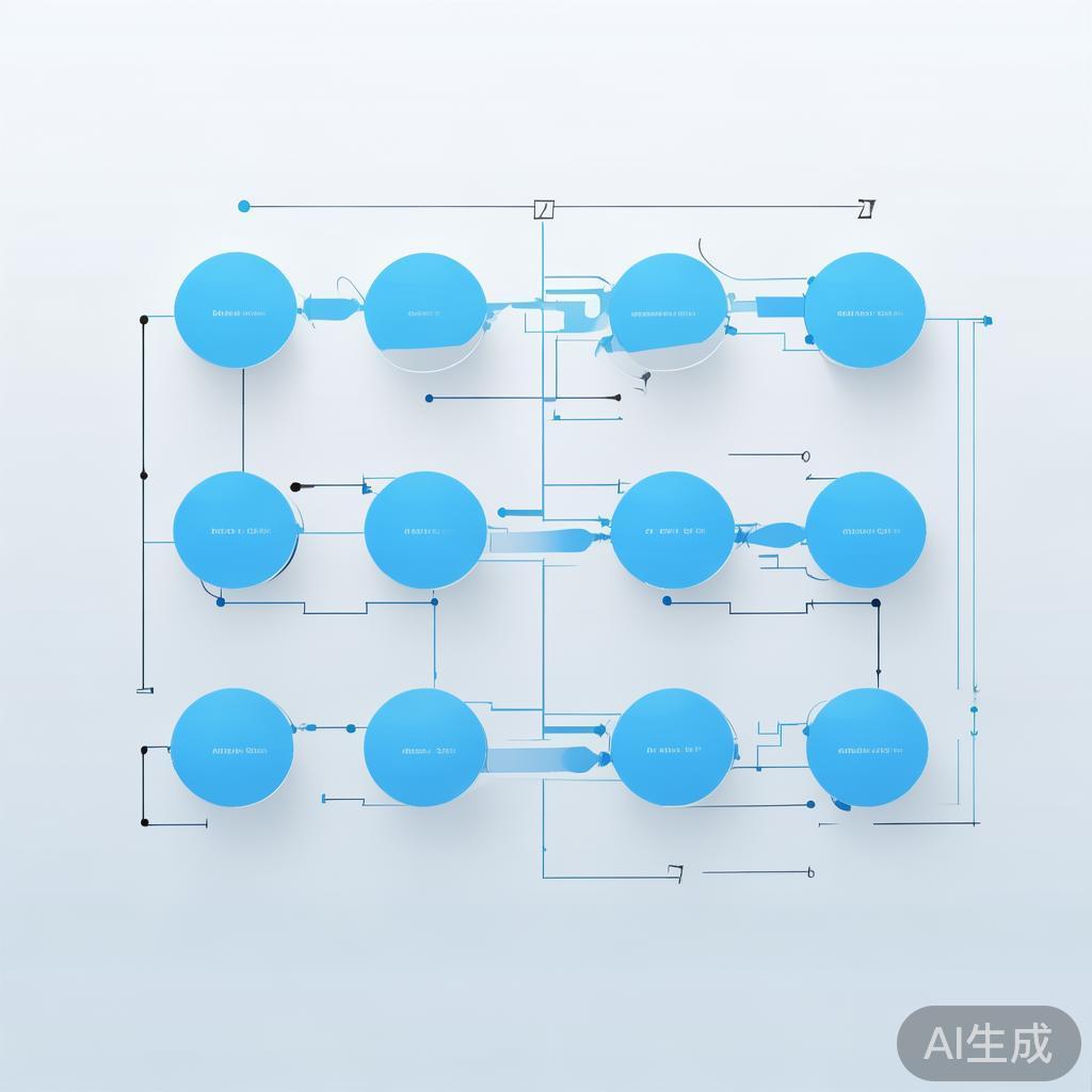 Simple flowchart illustration with connected circles and arrows, light blue and white color scheme, clean minimal design, business presentation style, infographic element