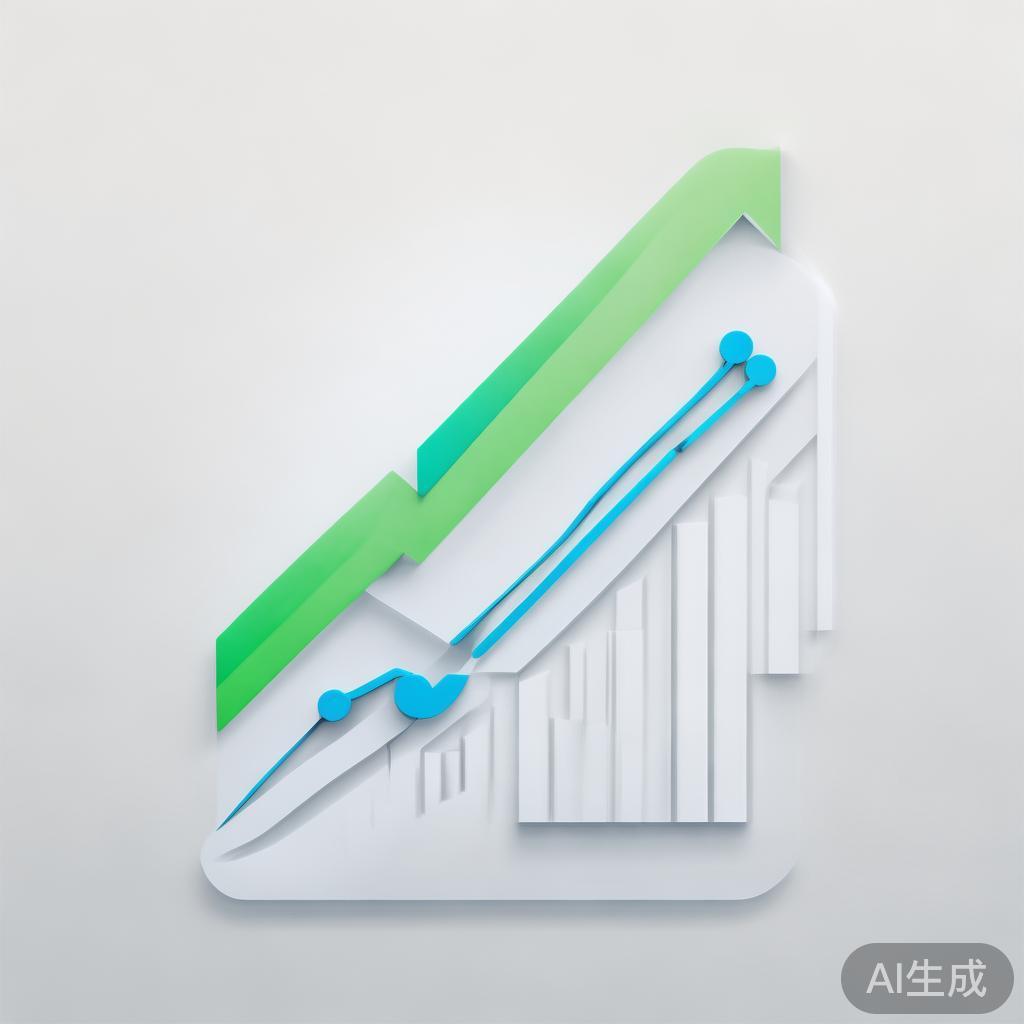 Upward trending graph with simple geometric elements, green and blue color palette, clean business infographic style, minimal design, growth concept