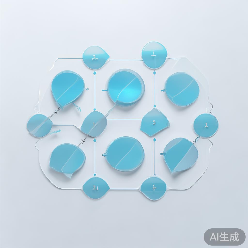 "Simple flowchart illustration with connected circles and arrows, light blue and white color scheme, clean minimal design, business presentation style, infographic element"