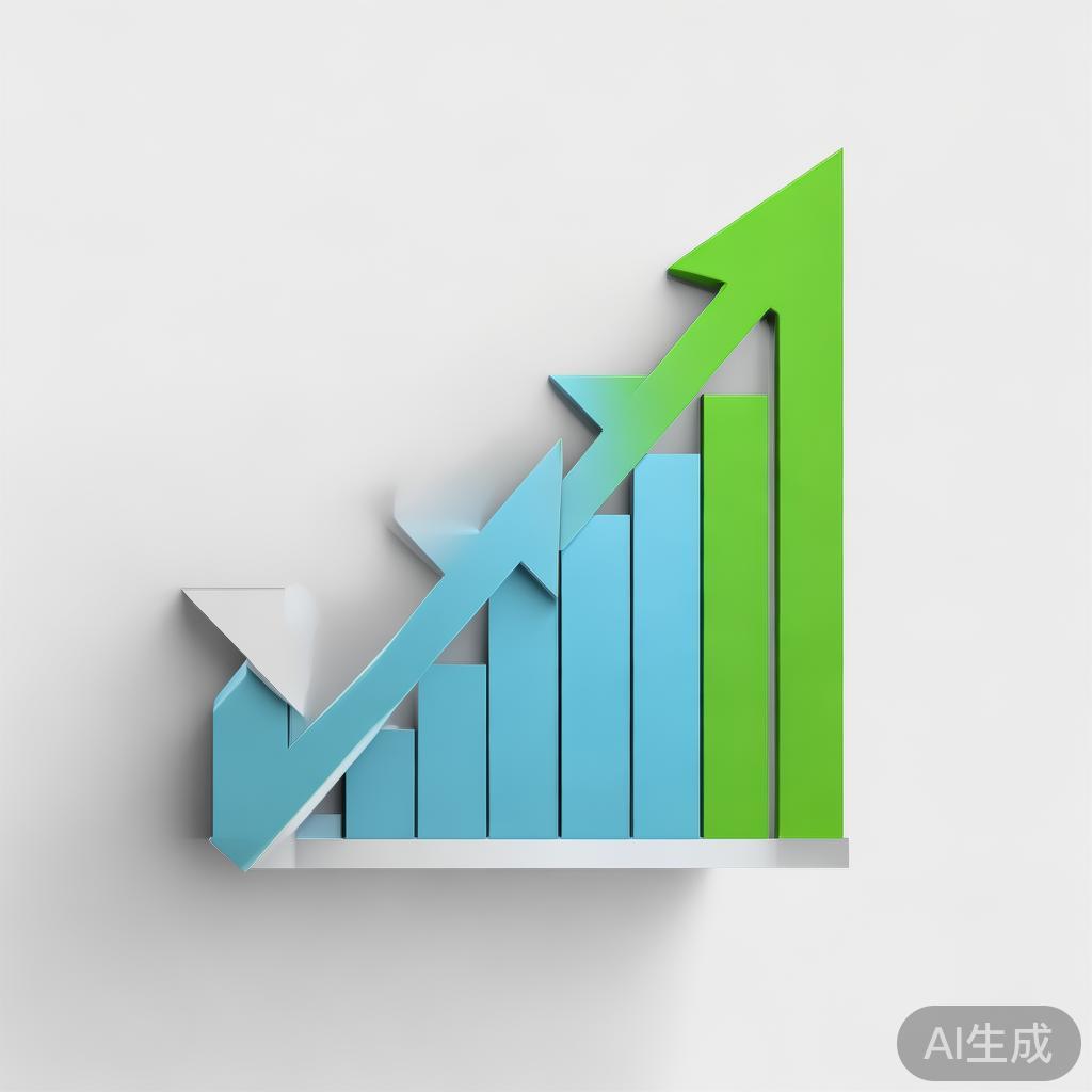 "Upward trending graph with simple geometric elements, green and blue color palette, clean business infographic style, minimal design, growth concept"