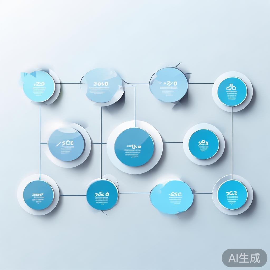 Simple flowchart illustration with connected circles and arrows, light blue and white color scheme, clean minimal design, business presentation style, infographic element