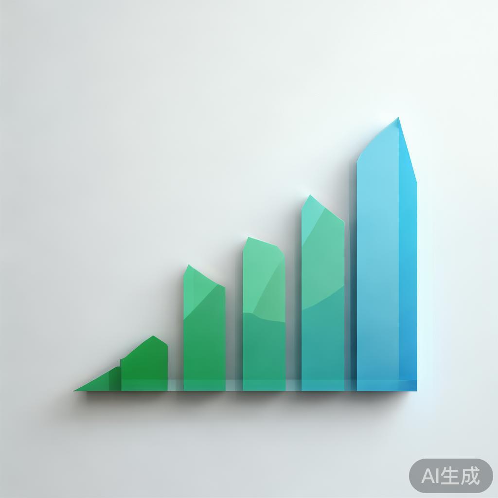 Upward trending graph with simple geometric elements, green and blue color palette, clean business infographic style, minimal design, growth concept