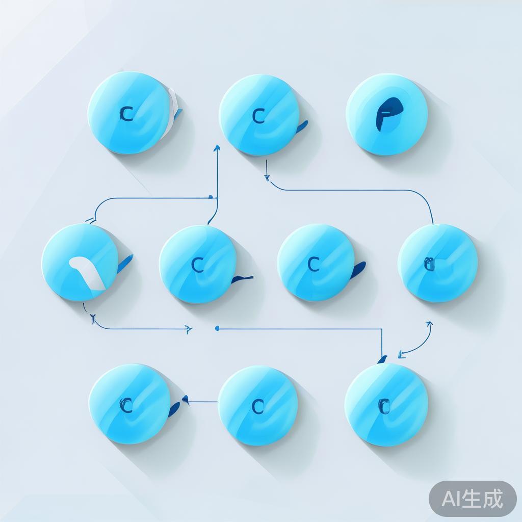 Simple flowchart illustration with connected circles and arrows, light blue and white color scheme, clean minimal design, business presentation style, infographic element