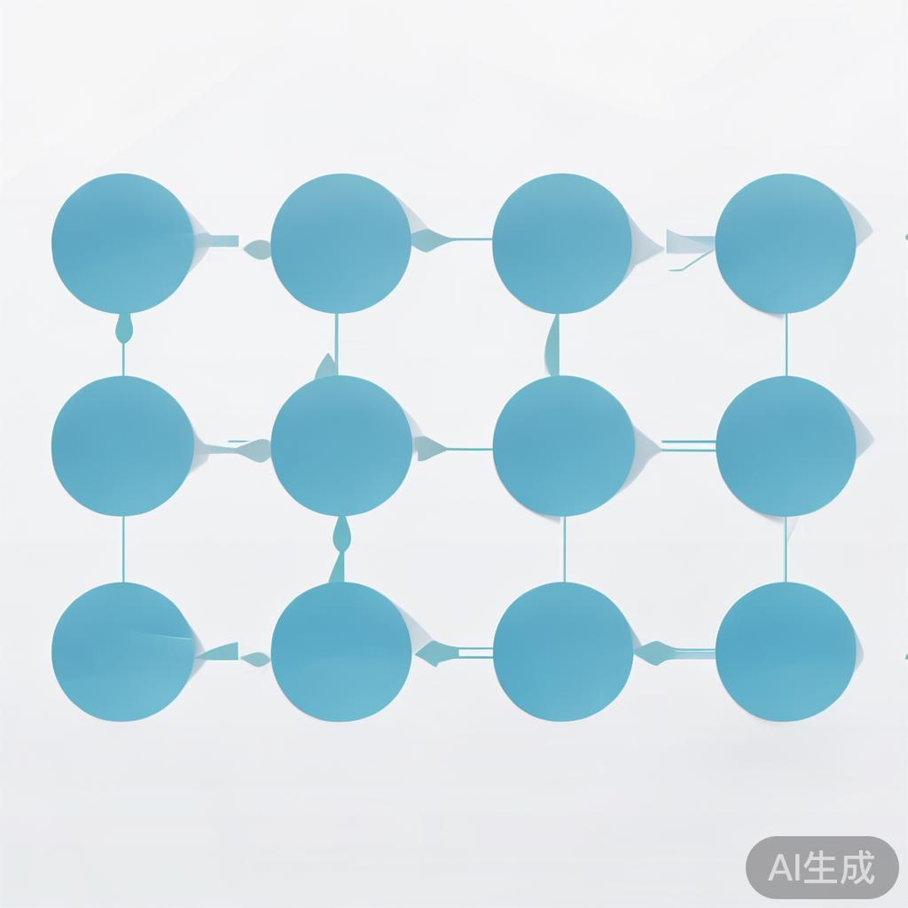 Simple flowchart illustration with connected circles and arrows, light blue and white color scheme, clean minimal design, business presentation style, infographic element