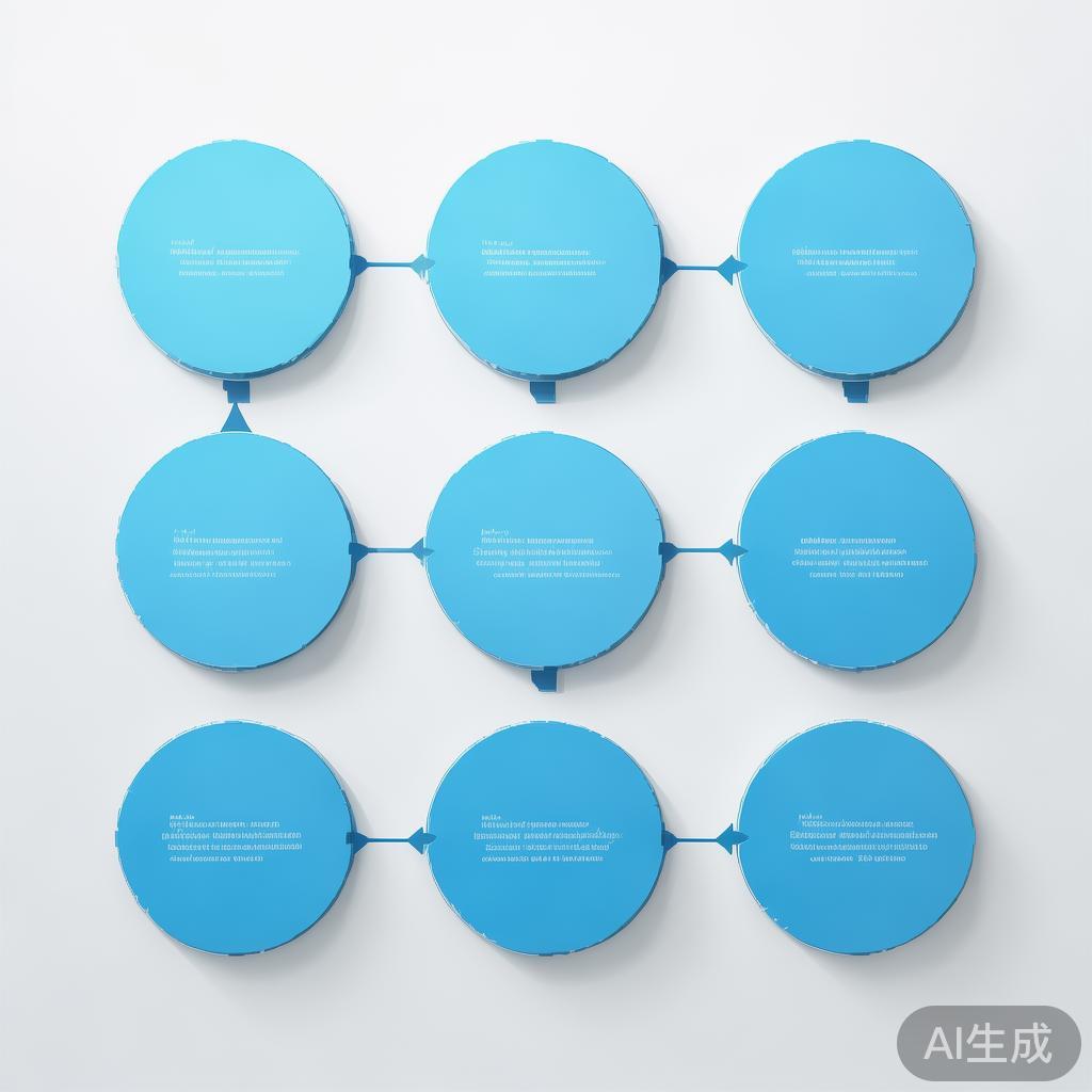 "Simple flowchart illustration with connected circles and arrows, light blue and white color scheme, clean minimal design, business presentation style, infographic element"