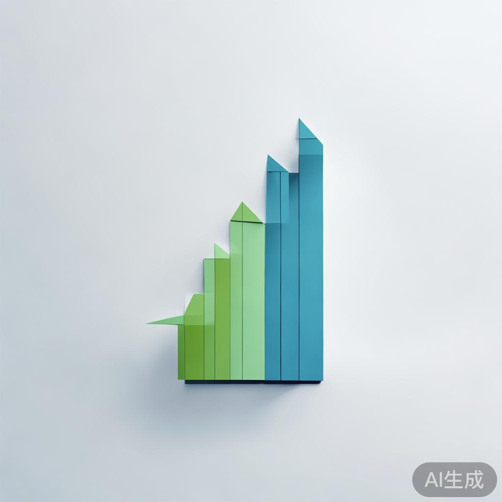 Upward trending graph with simple geometric elements, green and blue color palette, clean business infographic style, minimal design, growth concept