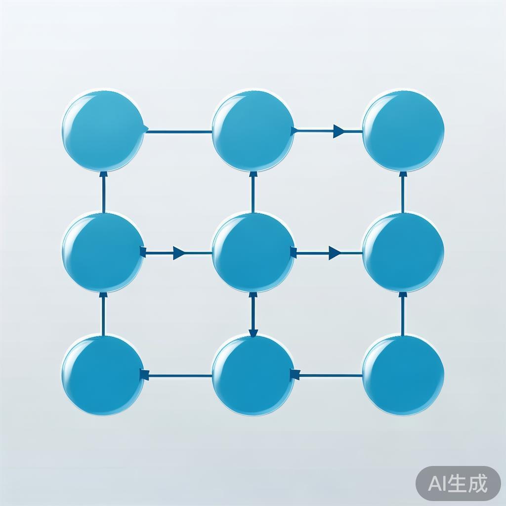 Simple flowchart illustration with connected circles and arrows, light blue and white color scheme, clean minimal design, business presentation style, infographic element