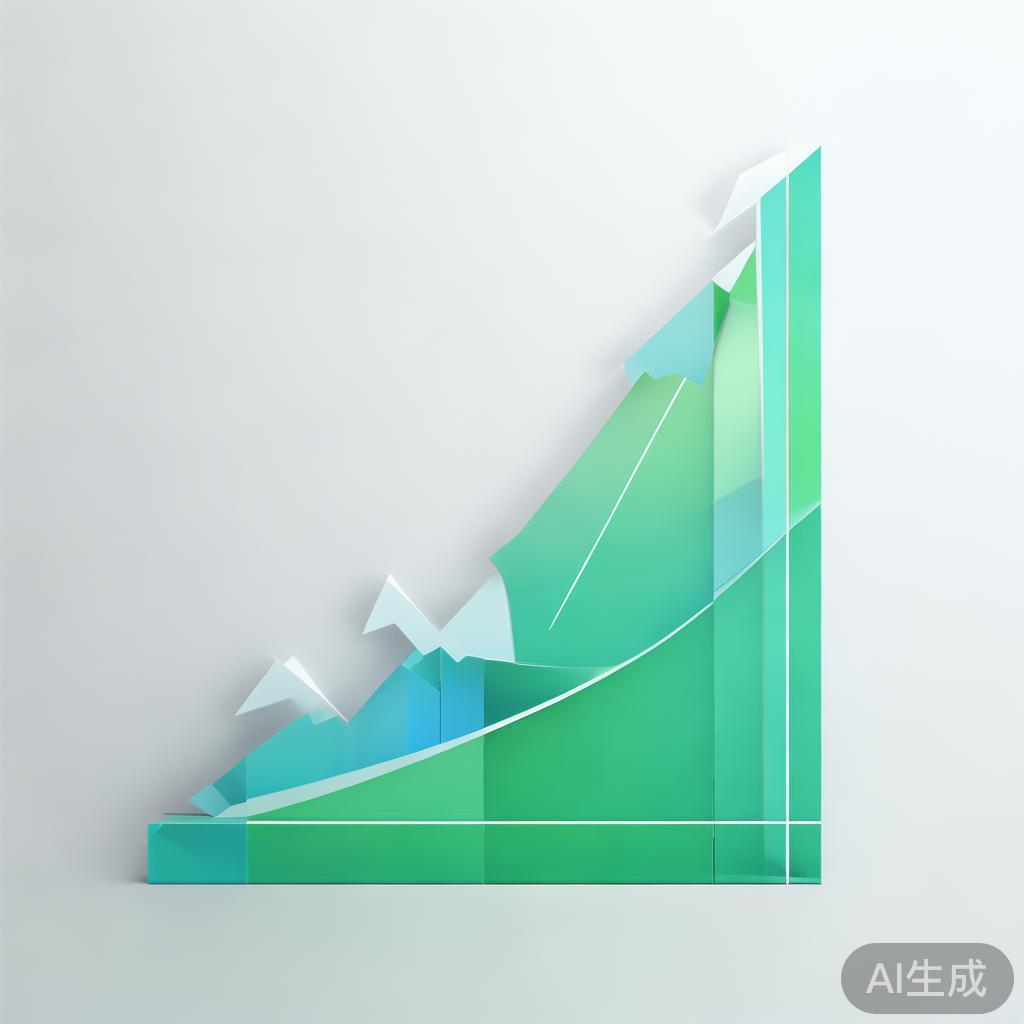 Upward trending graph with simple geometric elements, green and blue color palette, clean business infographic style, minimal design, growth concept