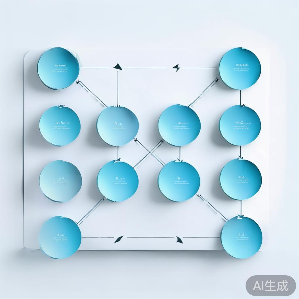 "Simple flowchart illustration with connected circles and arrows, light blue and white color scheme, clean minimal design, business presentation style, infographic element"