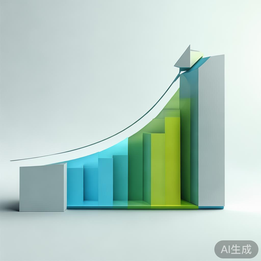 "Upward trending graph with simple geometric elements, green and blue color palette, clean business infographic style, minimal design, growth concept"