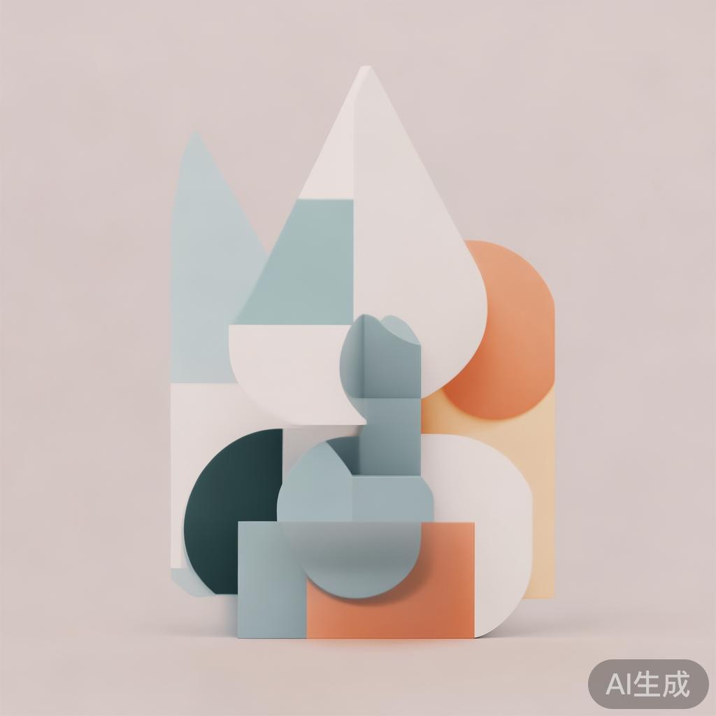 Abstract geometric composition with overlapping shapes, soft pastel colors, modern minimal style, professional business concept illustration, 3d render isometric