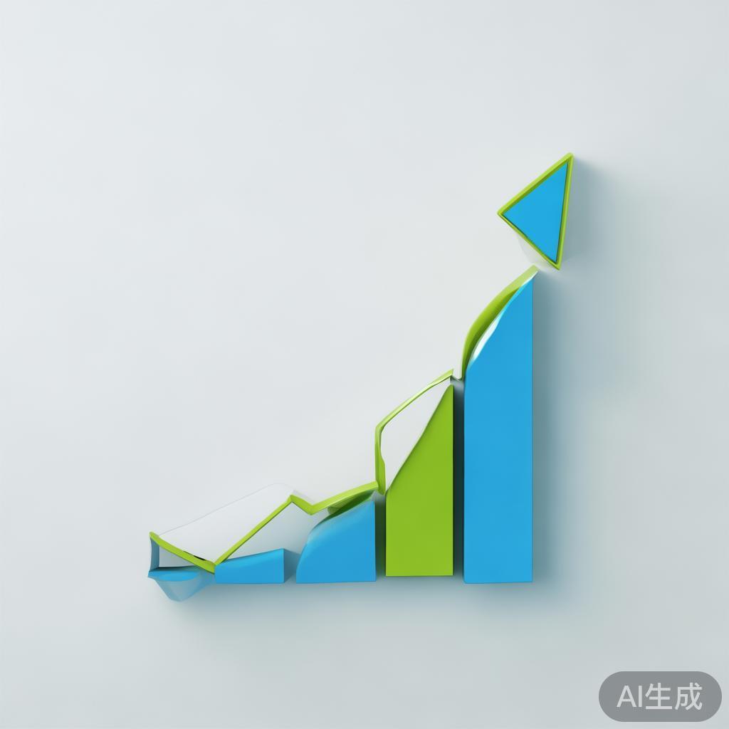 "Upward trending graph with simple geometric elements, green and blue color palette, clean business infographic style, minimal design, growth concept"