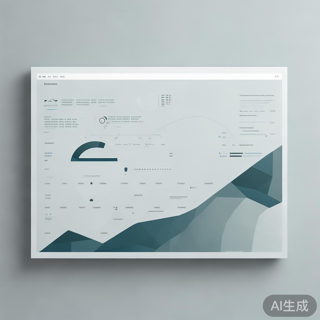 Minimalist business dashboard with abstract data visualization, soft gradient background, professional color scheme, clean geometric shapes, flat design style, high quality