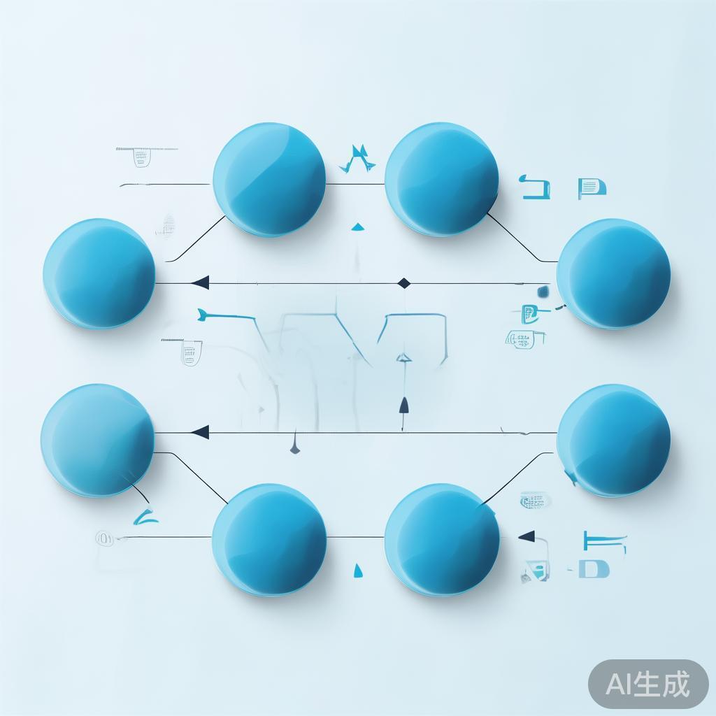 "Simple flowchart illustration with connected circles and arrows, light blue and white color scheme, clean minimal design, business presentation style, infographic element"