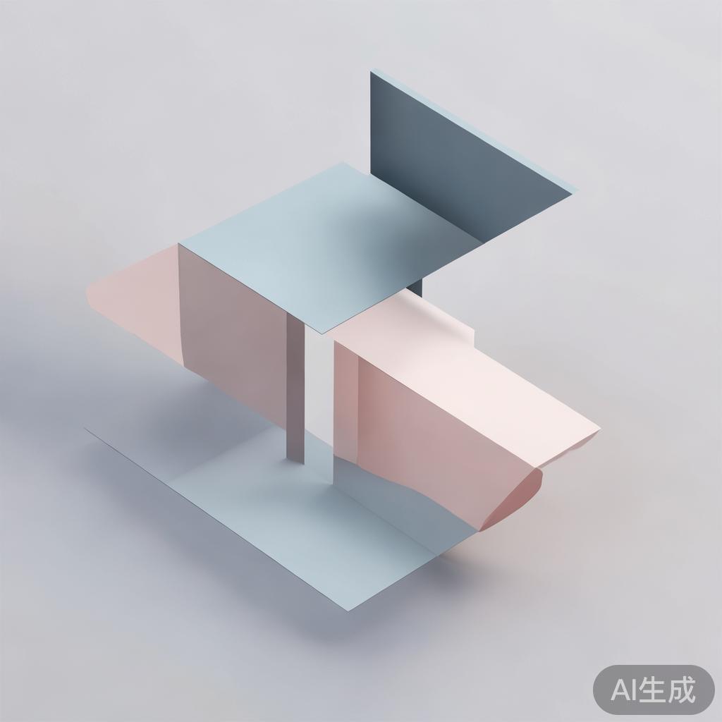 Abstract geometric composition with overlapping shapes, soft pastel colors, modern minimal style, professional business concept illustration, 3d render isometric