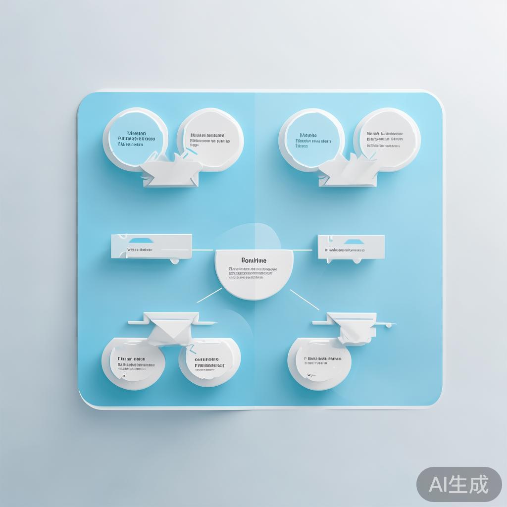 Simple flowchart illustration with connected circles and arrows, light blue and white color scheme, clean minimal design, business presentation style, infographic element