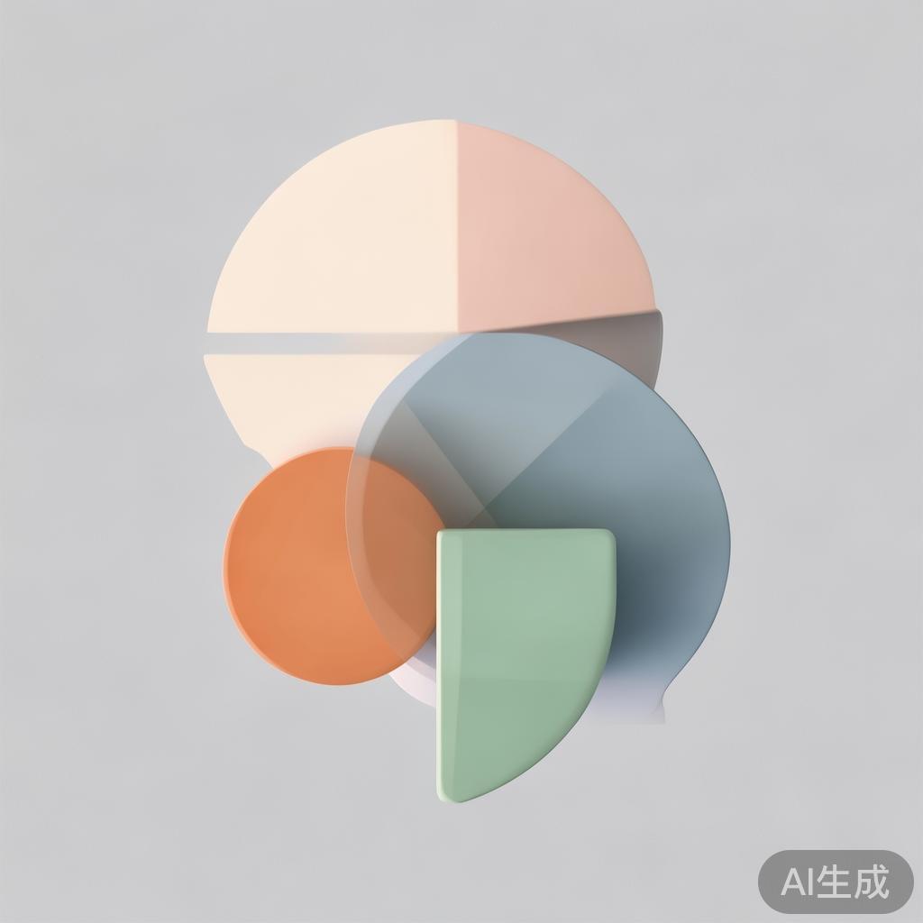 "Abstract geometric composition with overlapping shapes, soft pastel colors, modern minimal style, professional business concept illustration, 3d render isometric"