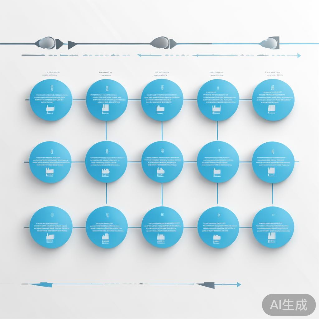 Simple flowchart illustration with connected circles and arrows, light blue and white color scheme, clean minimal design, business presentation style, infographic element