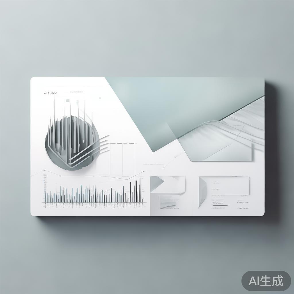 Minimalist business dashboard with abstract data visualization, soft gradient background, professional color scheme, clean geometric shapes, flat design style, high quality