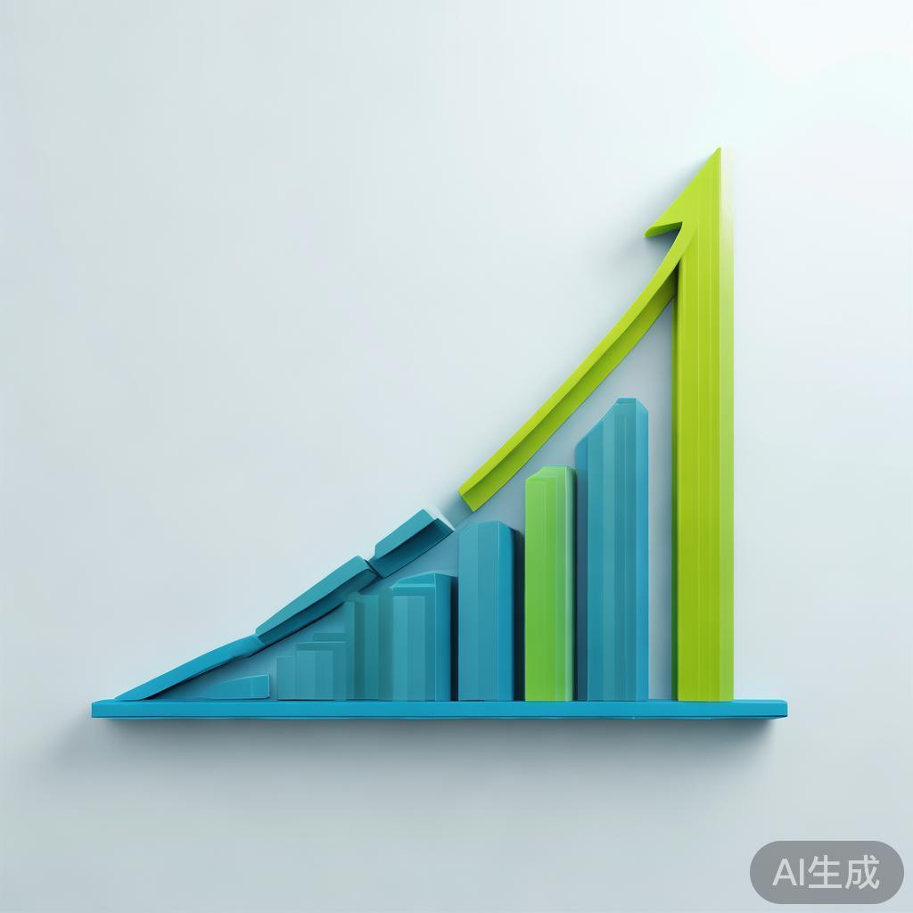 Upward trending graph with simple geometric elements, green and blue color palette, clean business infographic style, minimal design, growth concept