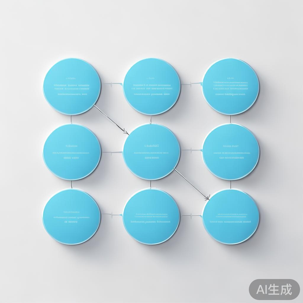 "Simple flowchart illustration with connected circles and arrows, light blue and white color scheme, clean minimal design, business presentation style, infographic element"