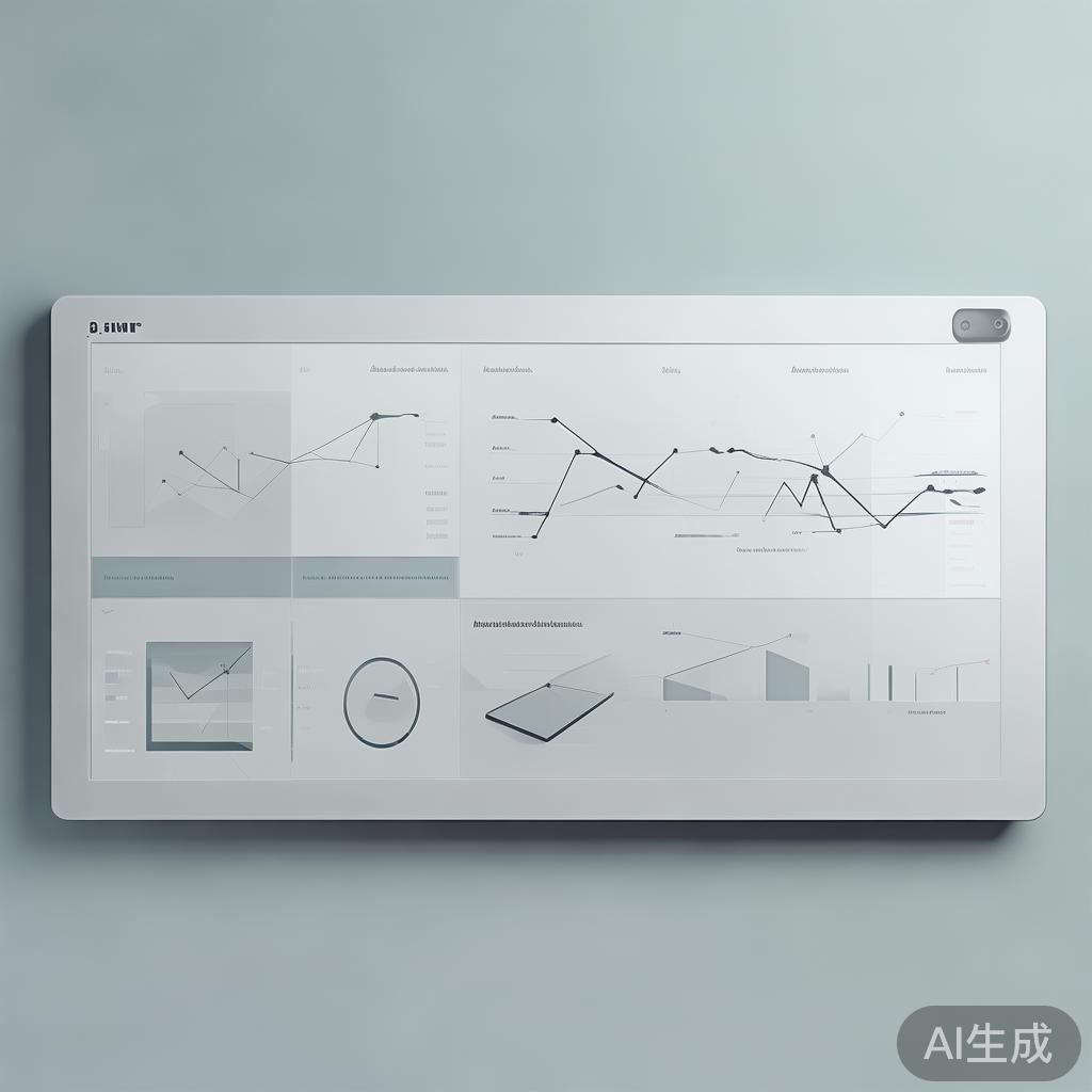 Minimalist business dashboard with abstract data visualization, soft gradient background, professional color scheme, clean geometric shapes, flat design style, high quality