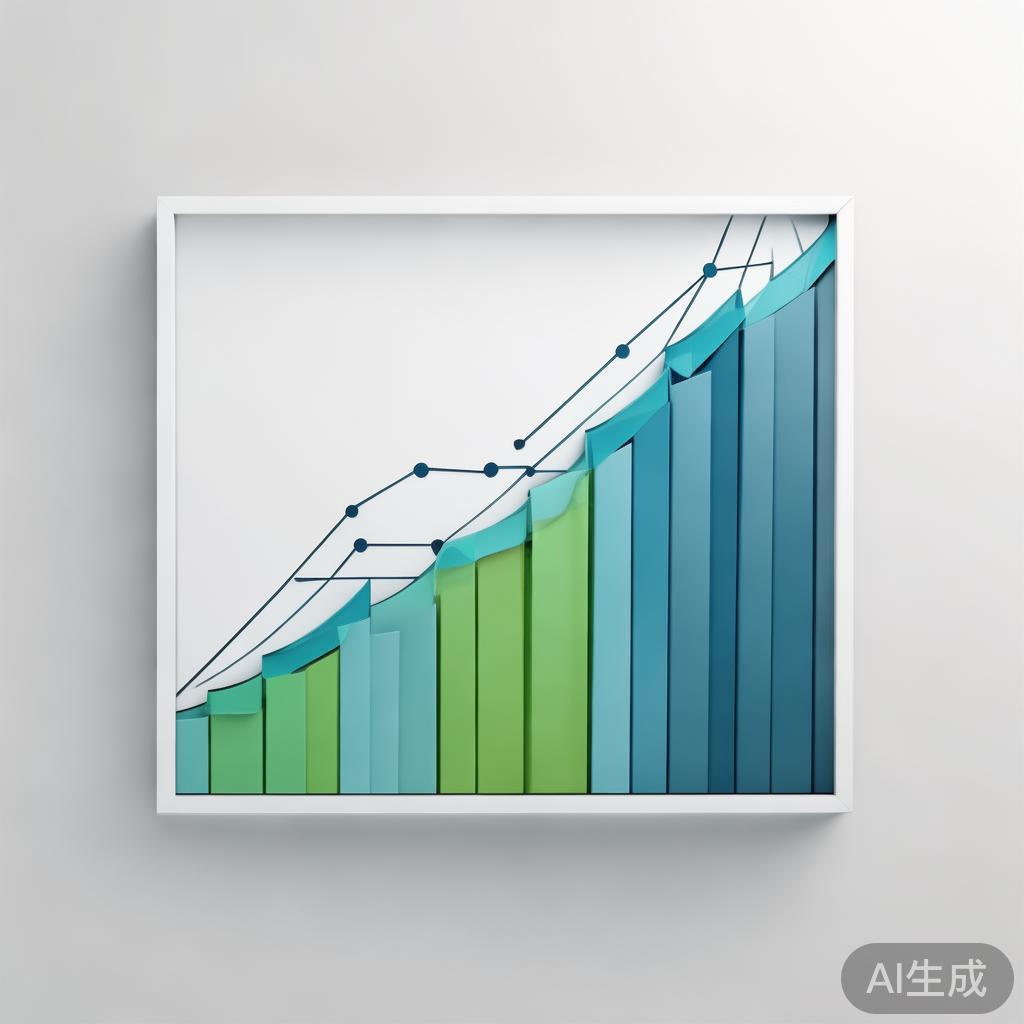Upward trending graph with simple geometric elements, green and blue color palette, clean business infographic style, minimal design, growth concept