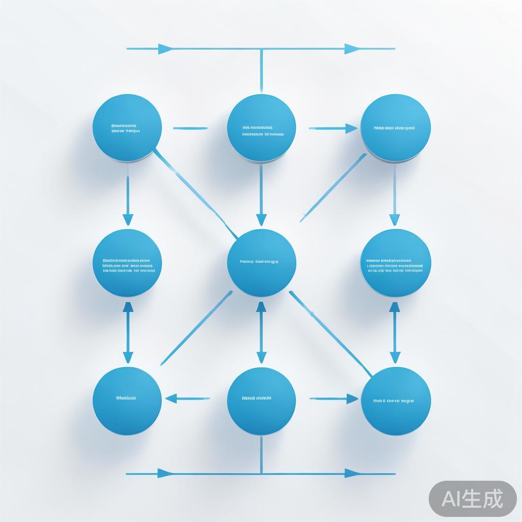 Simple flowchart illustration with connected circles and arrows, light blue and white color scheme, clean minimal design, business presentation style, infographic element