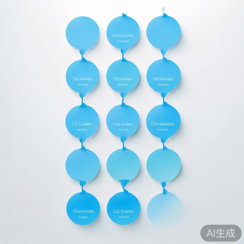 Simple flowchart illustration with connected circles and arrows, light blue and white color scheme, clean minimal design, business presentation style, infographic element