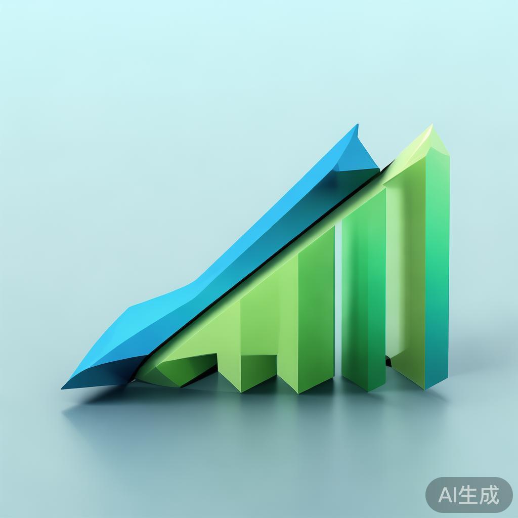 Upward trending graph with simple geometric elements, green and blue color palette, clean business infographic style, minimal design, growth concept